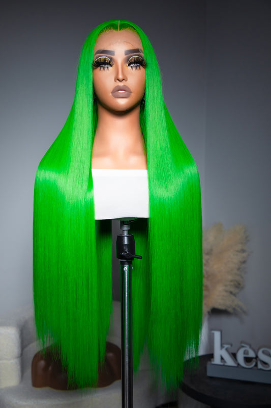KBL Hair 26 inch 6x6 Glueless human hair HD lace closure wigs 200% density straight wigs green color