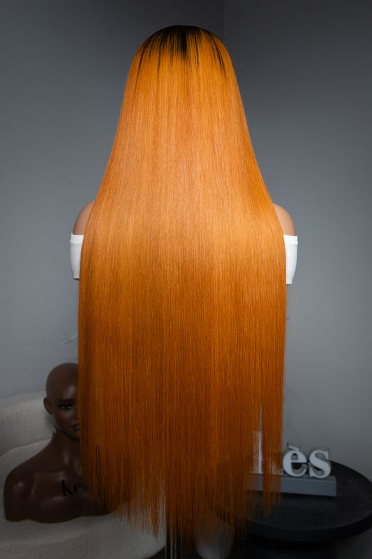 KBL Hair 26 inch 6x6 Glueless human hair HD lace closure wigs 200% density straight wigs orange color