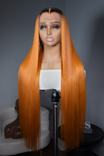 KBL Hair 26 inch 6x6  Glueless human hair HD lace closure wigs 200% density straight wigs orange color