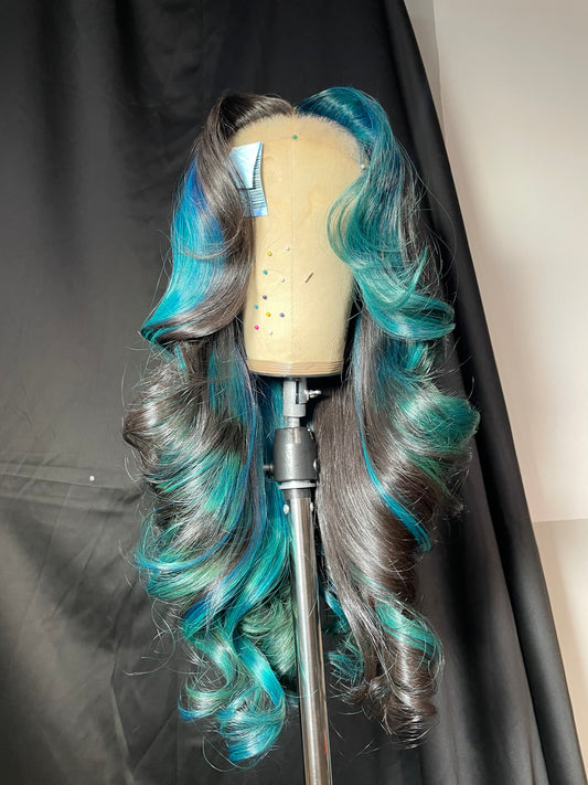 KBL 28 inch 5x5 HD Lace front wigs virgin human hair 200 density lace frontal straight wigs blue color