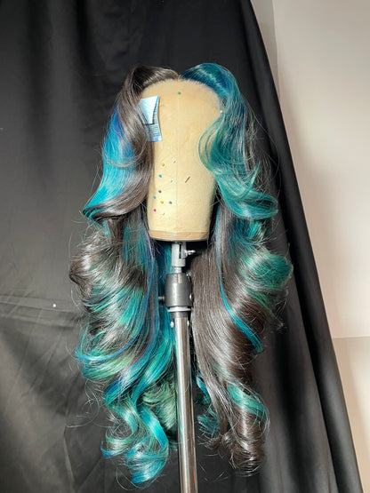KBL 28 inch 5x5 HD Lace front wigs virgin human hair 200 density lace frontal straight wigs blue color