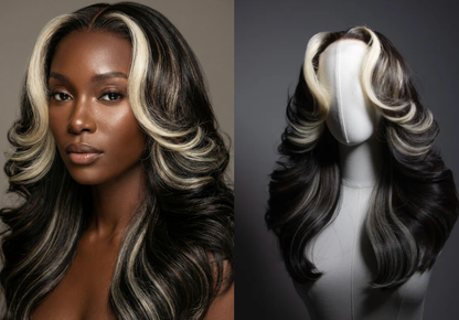 KBL Hair 20 inch 6X6 HD Lace Glueless Wigs 200 Density Heavy Layer Curls Wigs Custom Highlight Platinum Blonde and Brown Color