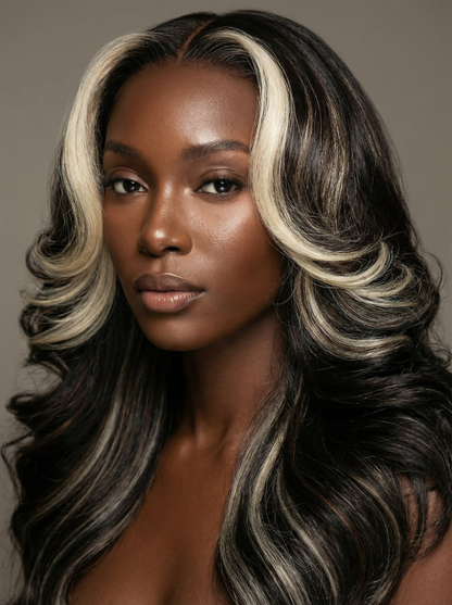 KBL Hair 20 inch 6X6 HD Lace Glueless Wigs 200 Density Heavy Layer Curls Wigs Custom Highlight Platinum Blonde and Brown Color