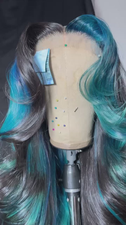KBL 28 inch 5x5 HD Lace front wigs virgin human hair 200 density lace frontal straight wigs blue color