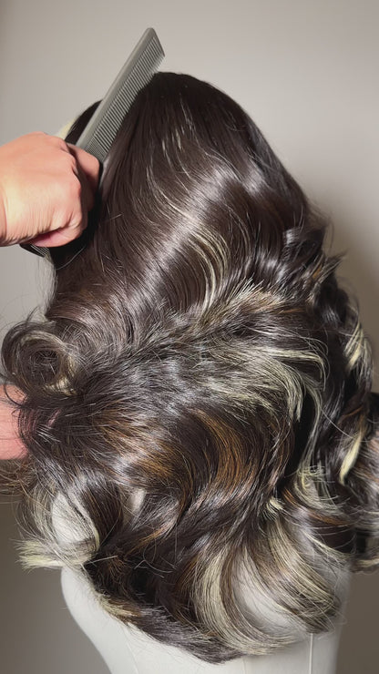 KBL Hair 20 inch 6X6 HD Lace Glueless Wigs 200 Density Heavy Layer Curls Wigs Custom Highlight Platinum Blonde and Brown Color